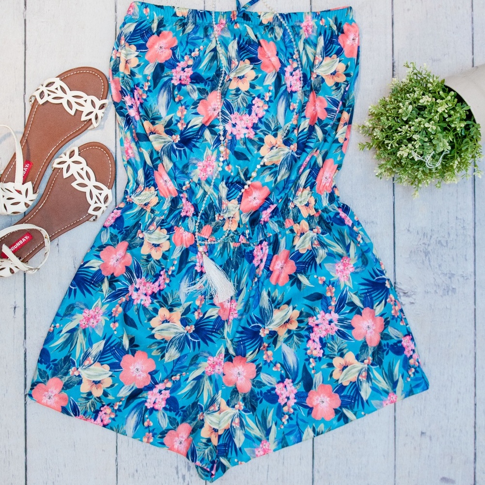 CW Classics Blue Tropical Beach Romper Size Large